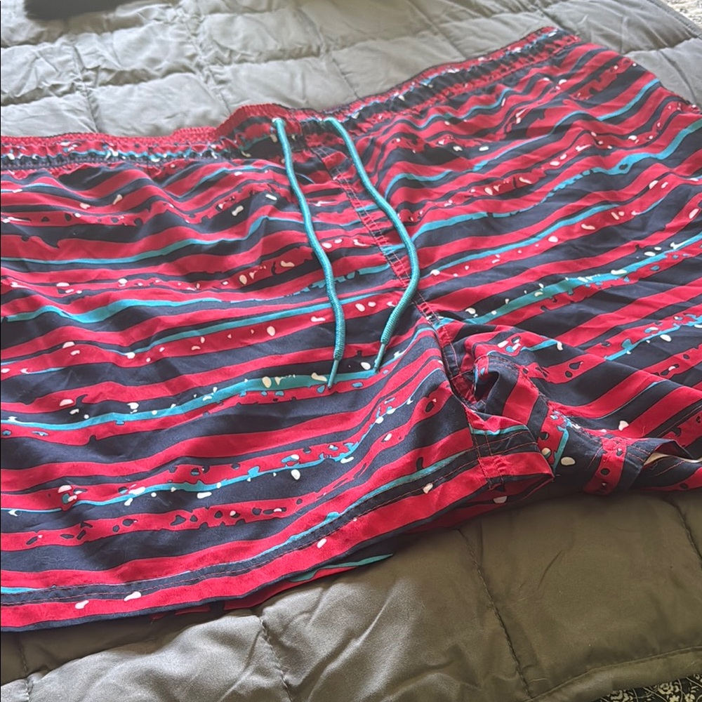 George Red and Blue Striped Men's Swim Board Shorts